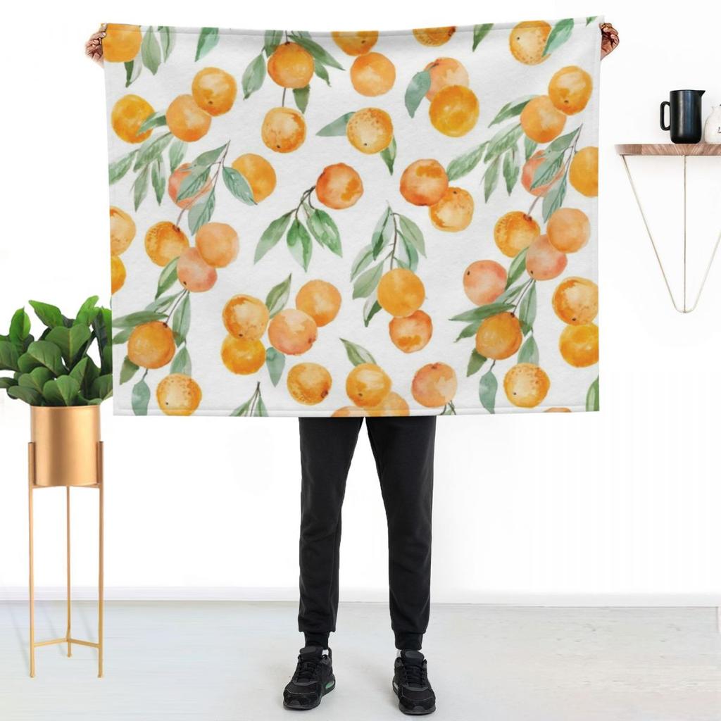 Oranges With Leaves Watercolor Pattern Throw Blanket Luxury Decorative Sofa Quilt Sleeping Bag Luxury Throw Blankets