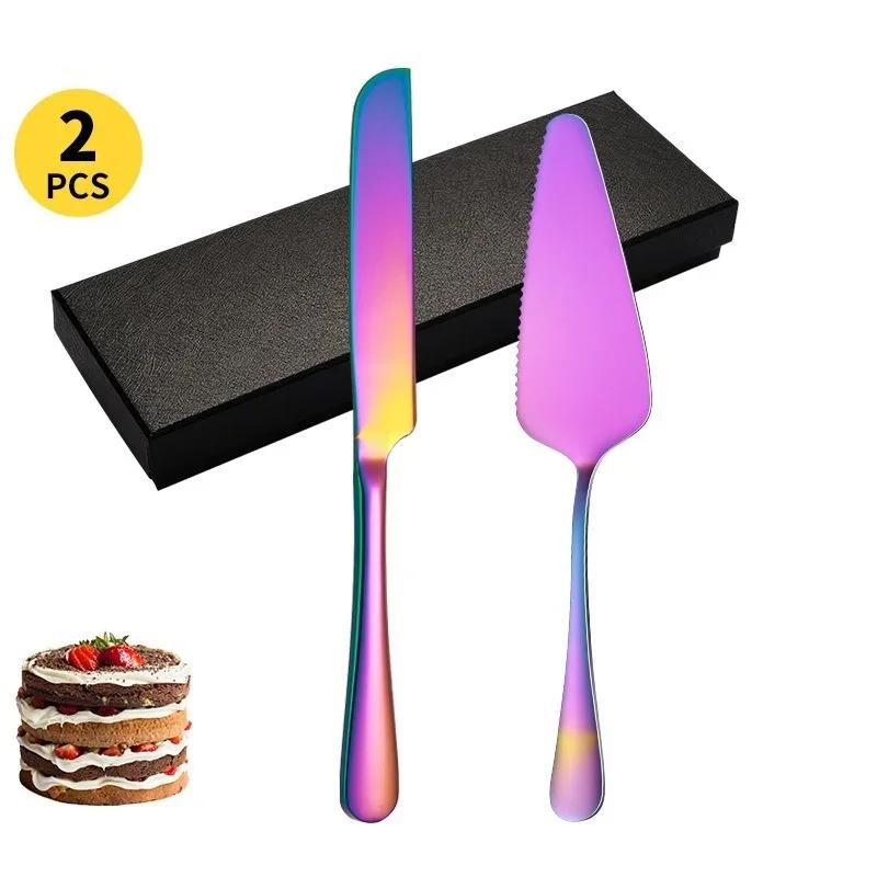2/4Piece Stainless Steel Cake Knife Shovel Suit Golden Bread Knife Cake Cutting Tools Pizza Cheese Steak Shovel Baking Utensils