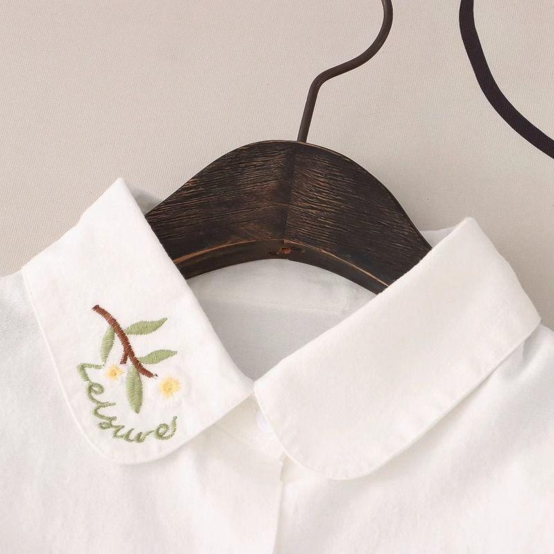 2025 Fresh Embroidery Long Sleeve Shirt for Women: Versatile White Student Blouse