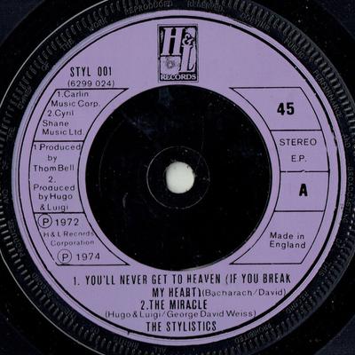 Disque 7 pouces STYLISTICS - You'll Never Get To Heaven (Si Vous STYL001 H & L Records 1976 UK Soul/Funk Occasion
