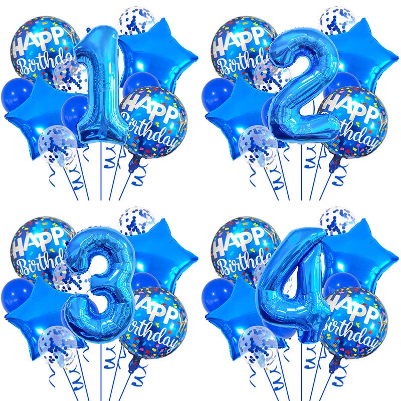 32-inch Blue Digital Foil Balloon Set for 1st Birthday Party Decoration