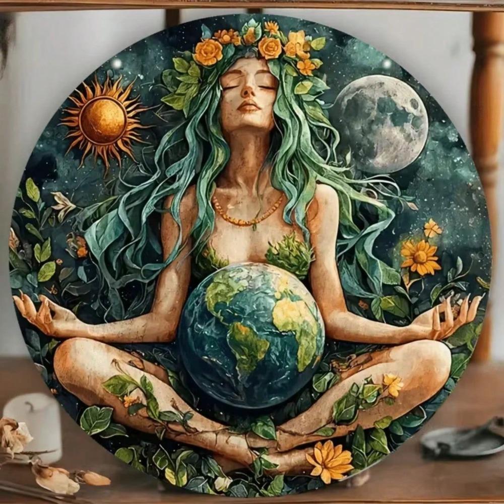 Metall Wandkunst Gaia Göttin Mutter Erde Rund Flacher Druck Heim Bar Café Dekor