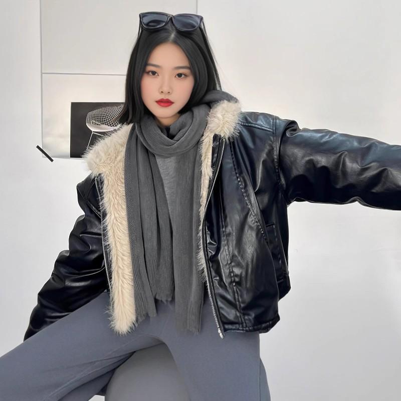 Winter Hooded Puffer Coat Men Women Faux Fur Trim Loose Fit PU Leather Warm Casual Jacket