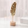Golden Leaf Sculpture with Wood Base Ornament Ginkgo Palms Leaves Statue Figurine Table Adornment Office Desktop Decor