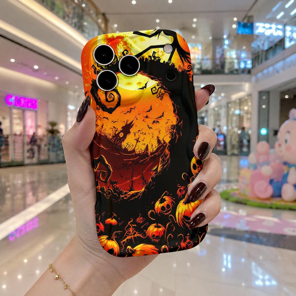 Wavy Edge Phone Case For iPhone 16 15 14 Pro Max 13 12 Mini 11 XR XS SE Halloween Witch Silhouette Design Cover