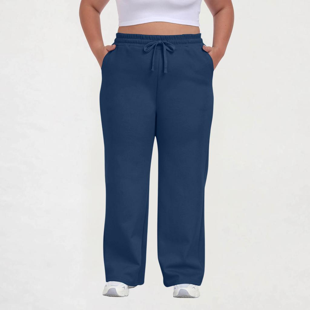 Women Plus Size Casual Loose Straight Leg Sweatpants with Pockets Drawstring Waist Relaxed Fit Lounge Trousers for Daily Wear