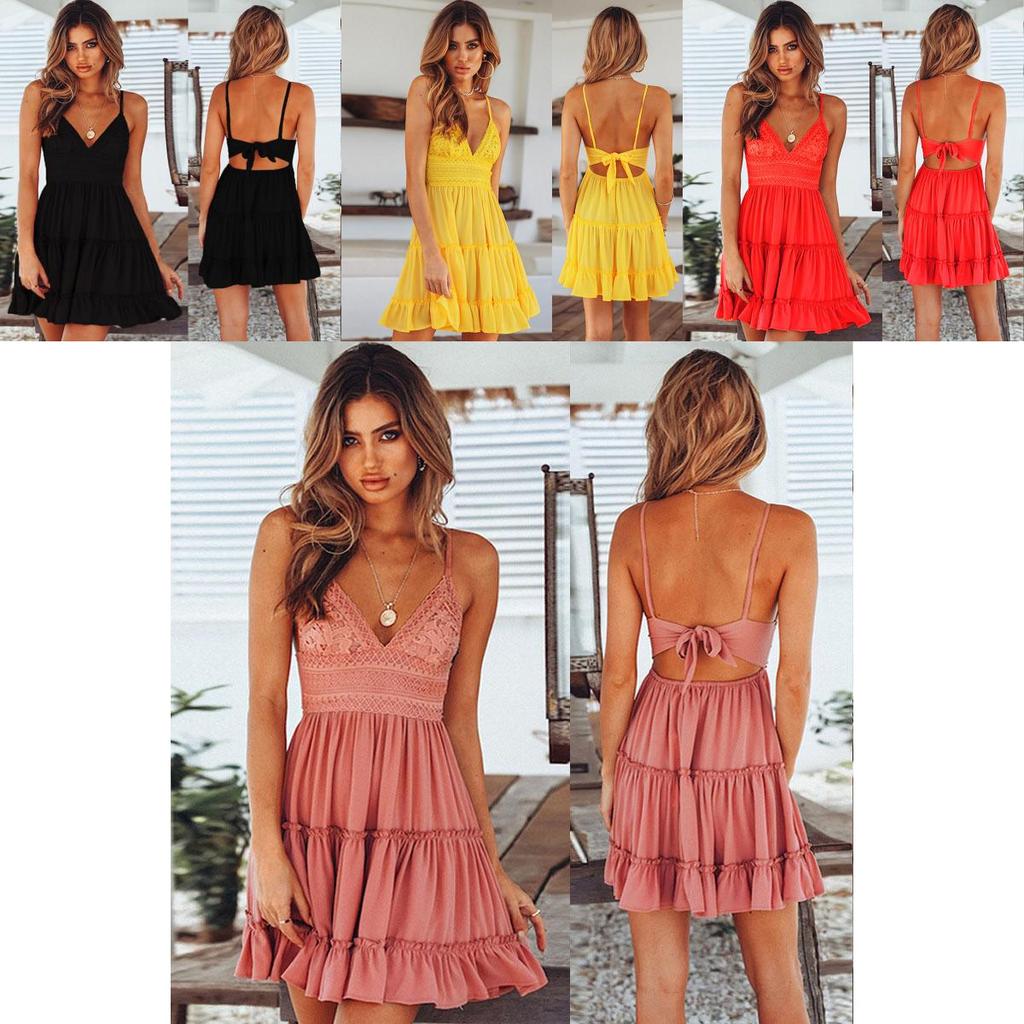 Stylish Women Summer Boho Short Mini Dress For Evening Cocktail And Beach Parties