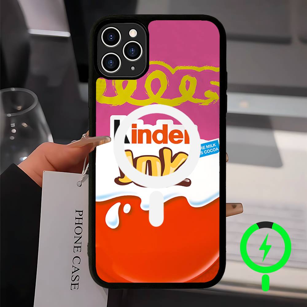 Cute Kinder Surprise Eggs Logo For Magsafe Magnetic Phone Case Wireless PC+TPU For IPhone 11 12 13 14 15 16 17 Pro Max Plus