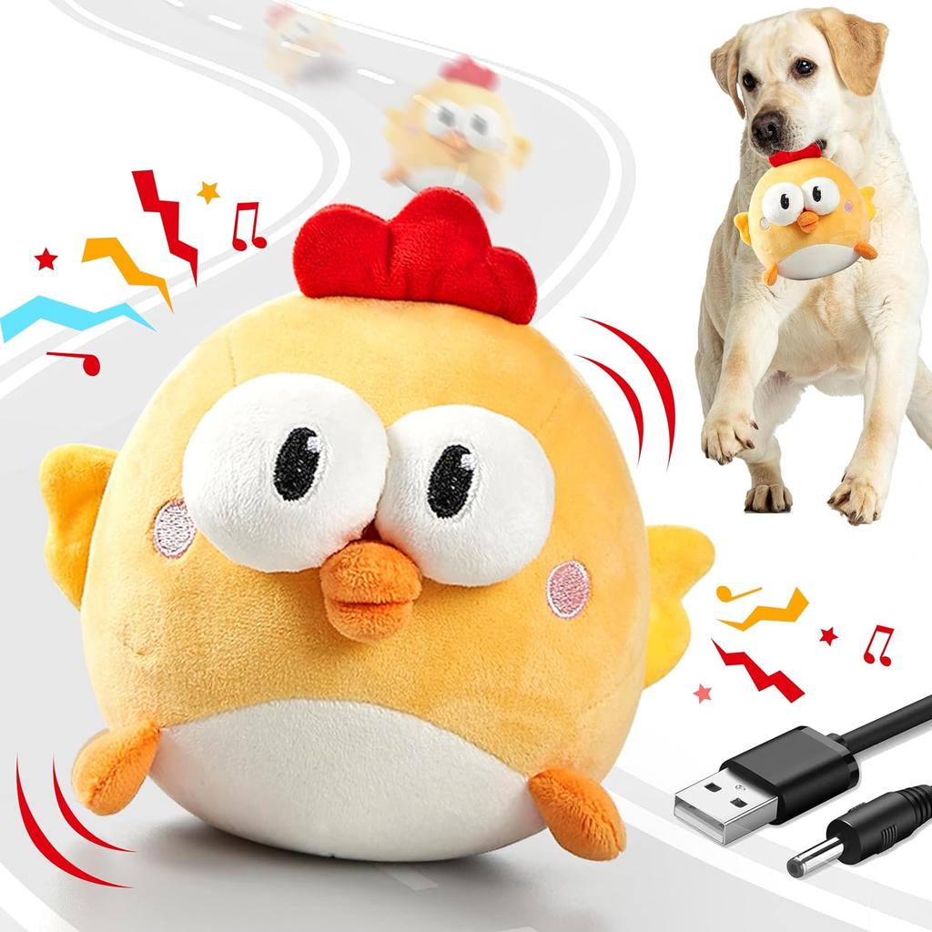 Interactive Dog Toy Squeaky Moving Ball with Jumping Music Modes Rechargeable Plush Chew Toys