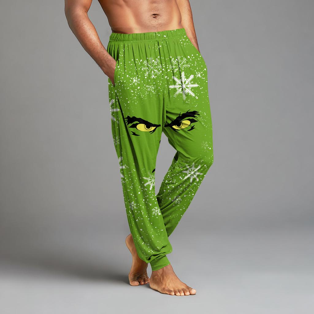 Pánské ležérní kalhoty se stahovací šňůrkou, kapsami a manžetami, domácí spací kalhoty