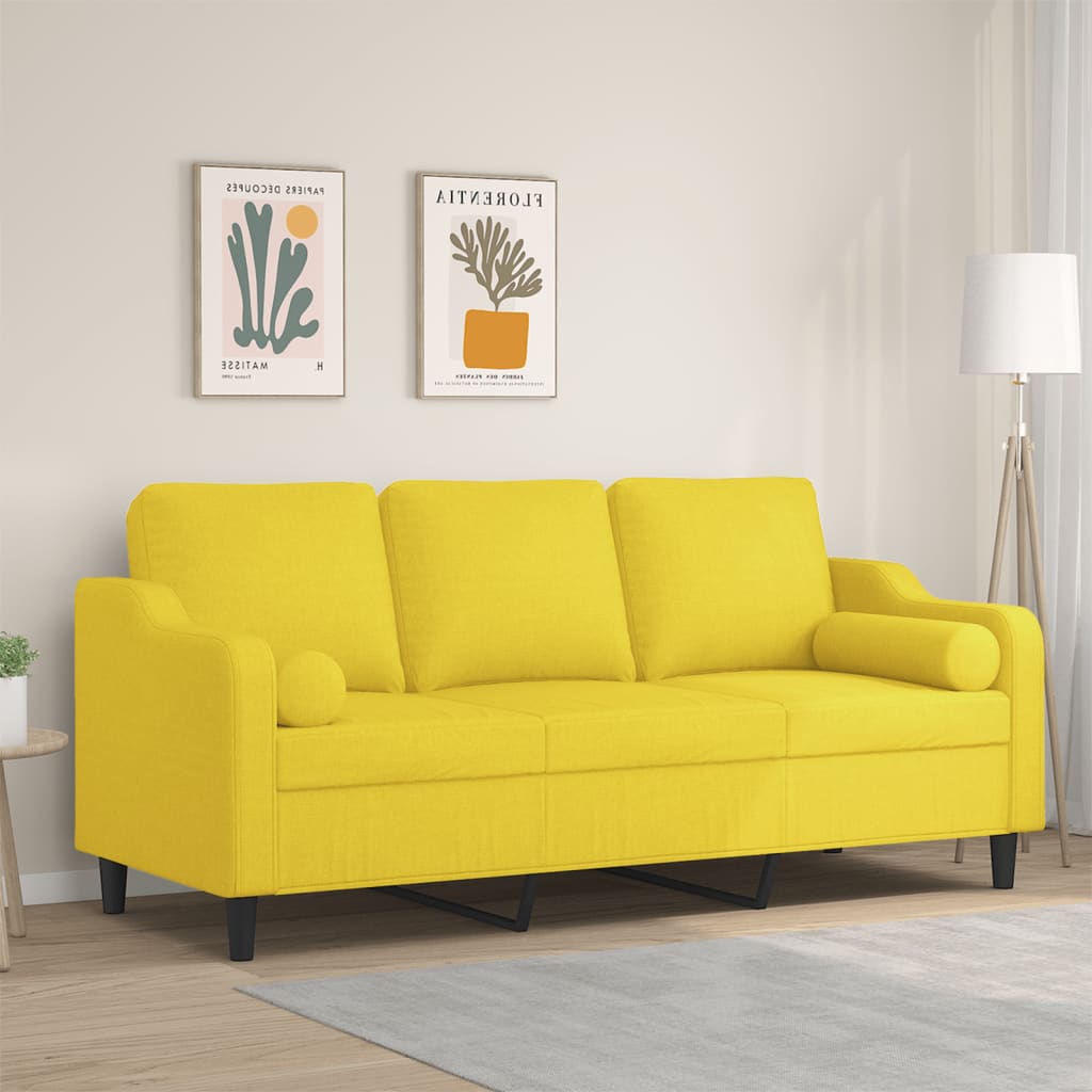 Vidaxl 3-Osobowa Sofa Wypoczynkowa Z Poduszkami, Jasnożółta, 180 Cm