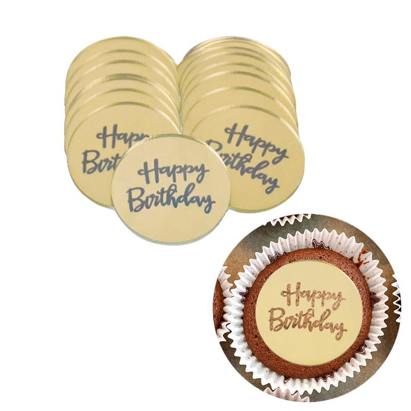 

10pcs Happy Birthday Cupcake Toppers Gold Acrylic Circle Dessert Cake DIY Decorations Insert Card Kids Party Supplies