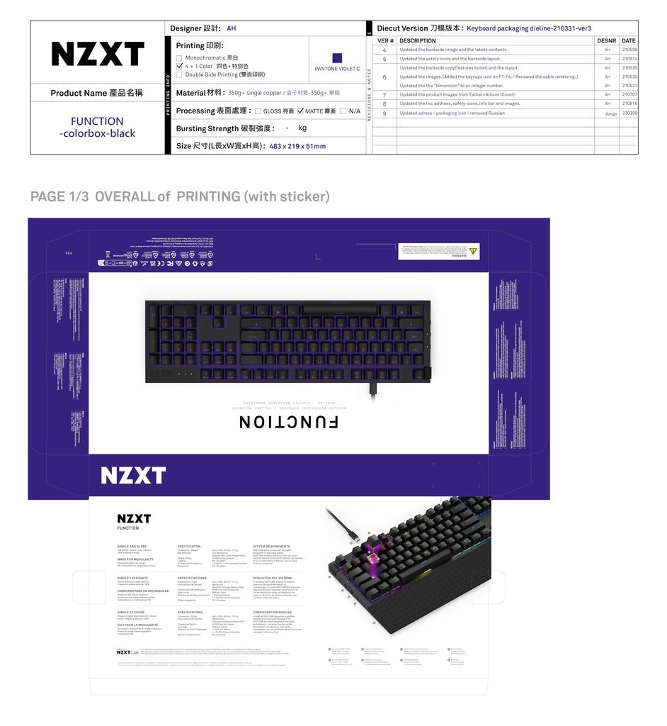NZXT FUNCTION TENKEYLESS Gaming Keyboard Black KB591 KB-1TKUS-BR