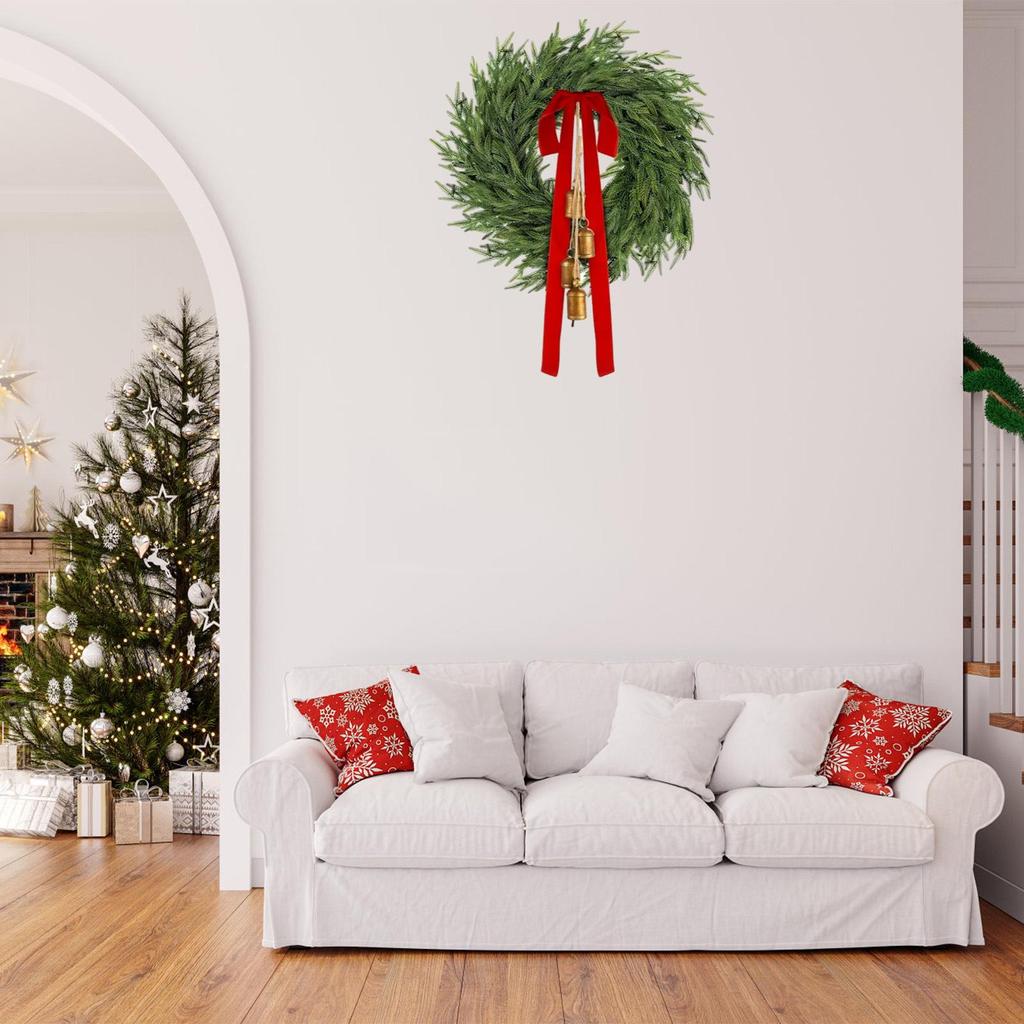 Norfolk Pine & Red Berry Cedar Cypress Wreath for Festive Door or Window Decoration