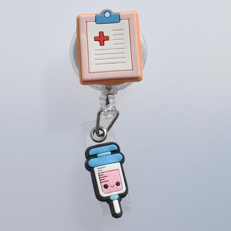 Fivela retrátil médica dos desenhos animados médico enfermeira licença de trabalho cordão criativo fácil de puxar fivela certificado marca nome