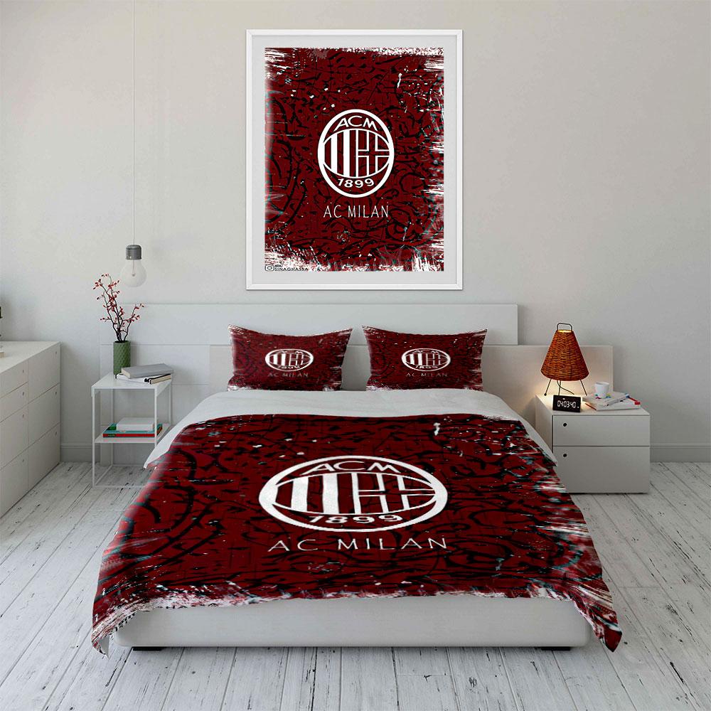 AC Milan Logo Red Print Bedding Duvet Cover Set Duvet Cover Pillowcases  (1*Duvet Cover 2*Pillowcases, without duvet insert)