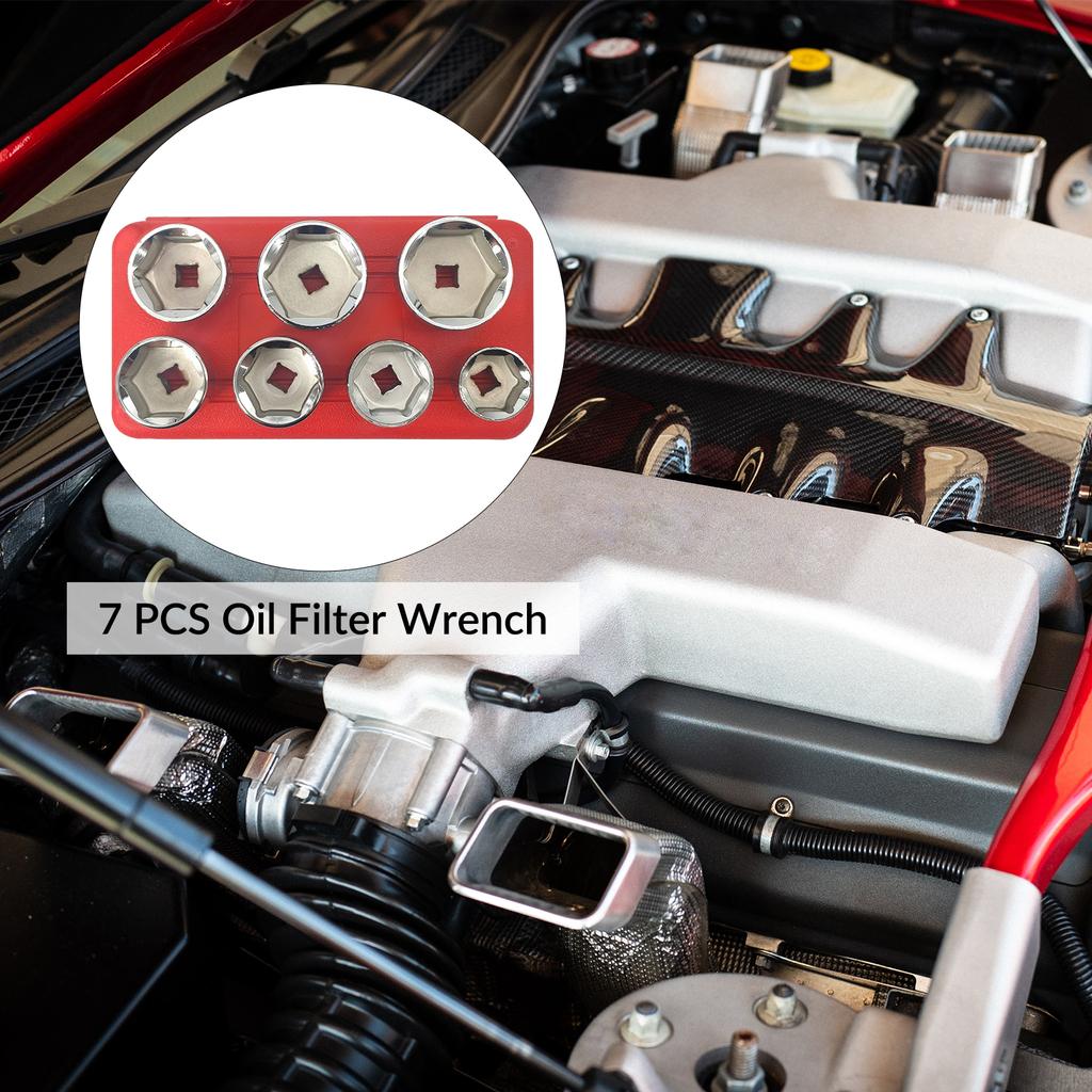 7 PCS Oil Filter Socket Remover Removal Tool for Cars Truck Filter Wrench Hand Tool w/Box 24mm 27mm 29mm 30mm 32mm 36mm 38mm