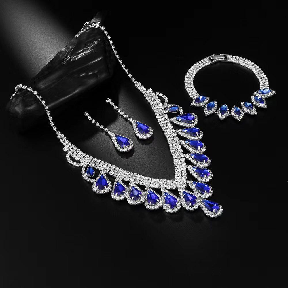 Bridal Wedding Dress Necklace Earrings Bracelet Set Clavicle Chain Three-Piece Set