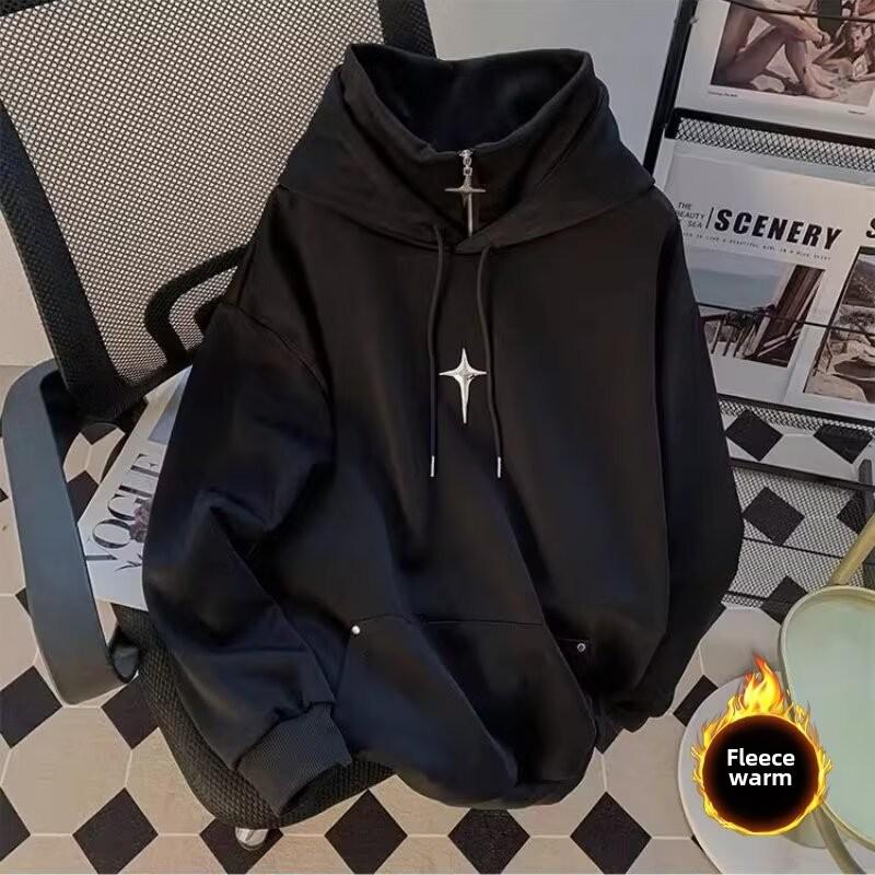 

Мужская зимняя черная толстовка с капюшоном большого размера с ворсовым воротником - куртка West Coast с бархатной подкладкой XL