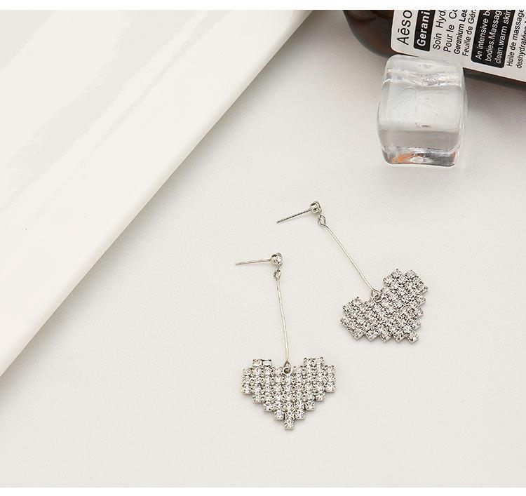 E1148 Earrings, Love Diamond Stud Earrings, Temperament Peach Heart Long Stick Earrings, Simple Ear Jewelry