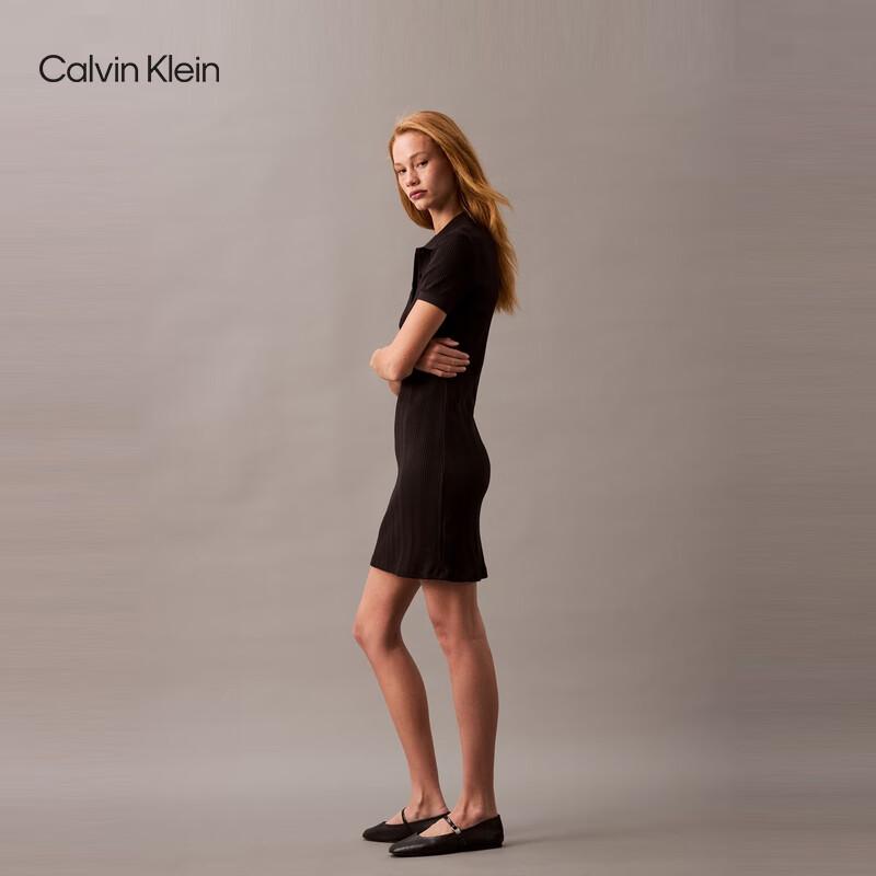Calvin Klein Jeans Women s Ribbed Knit Polo Midi Dress XS