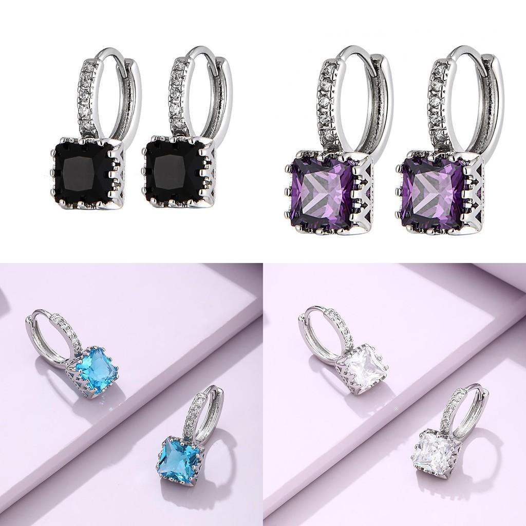 Contemporary Geometric Alloy Zircon Earrings For Women Square Shape Trendy Summer 2022