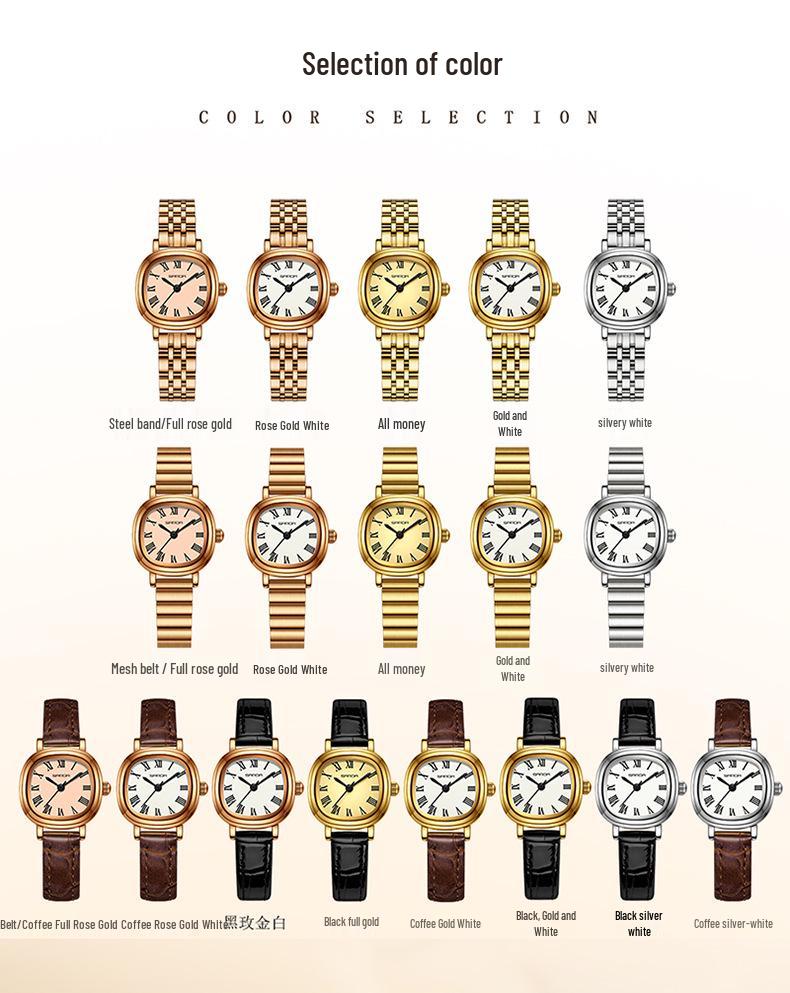 Sanda Women's Luxury Quartz Watch - Small Lightweight Square Design with Roman Numerals, Casual Waterproof Wristwatch