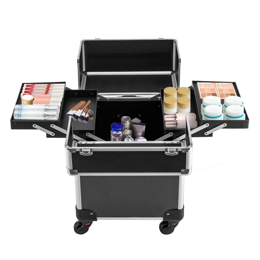 Large Capacity Trolley Makeup Box Professional Makeup Artist Toolbox Aluminum Alloy Multi-layer Storage Box 34*24*45cm