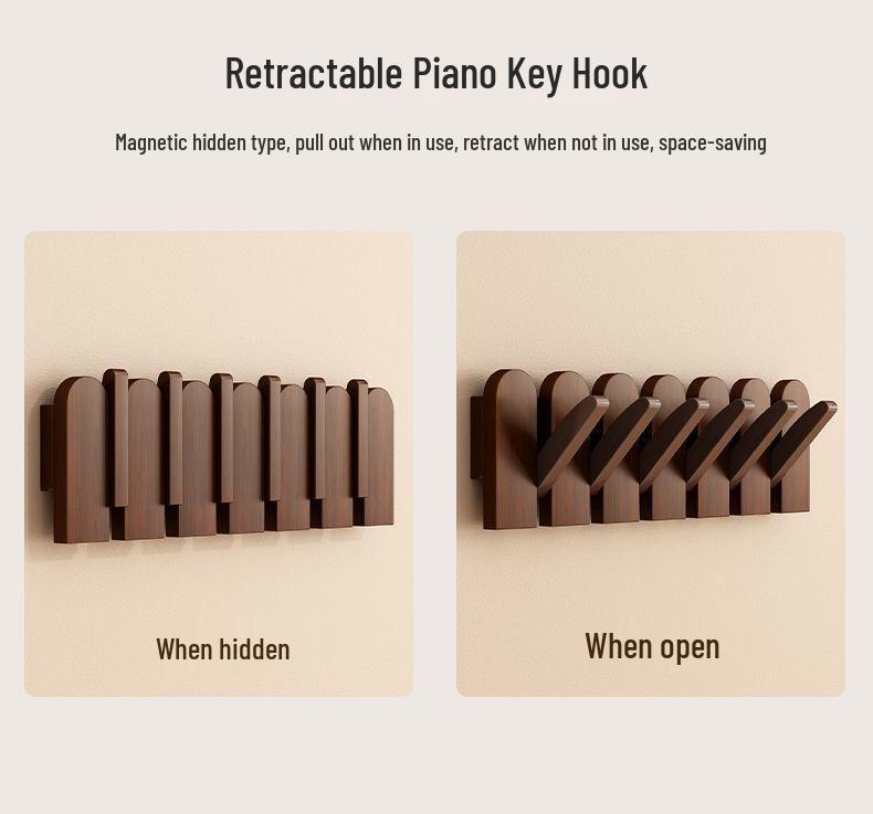 Piano Key Solid Wood Wall-Mounted No-Drill Coat and Hat Rack