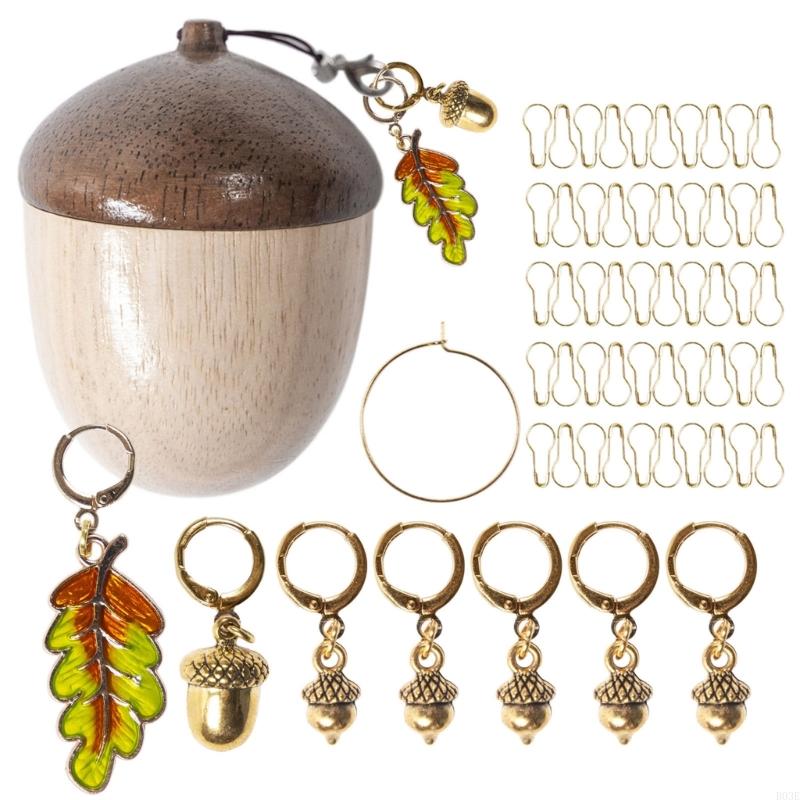 Wooden Acorn Animal Knitting Markers With Storage Box Locking Stitching Markers For Knitting Handmade Crochet Craft B03E