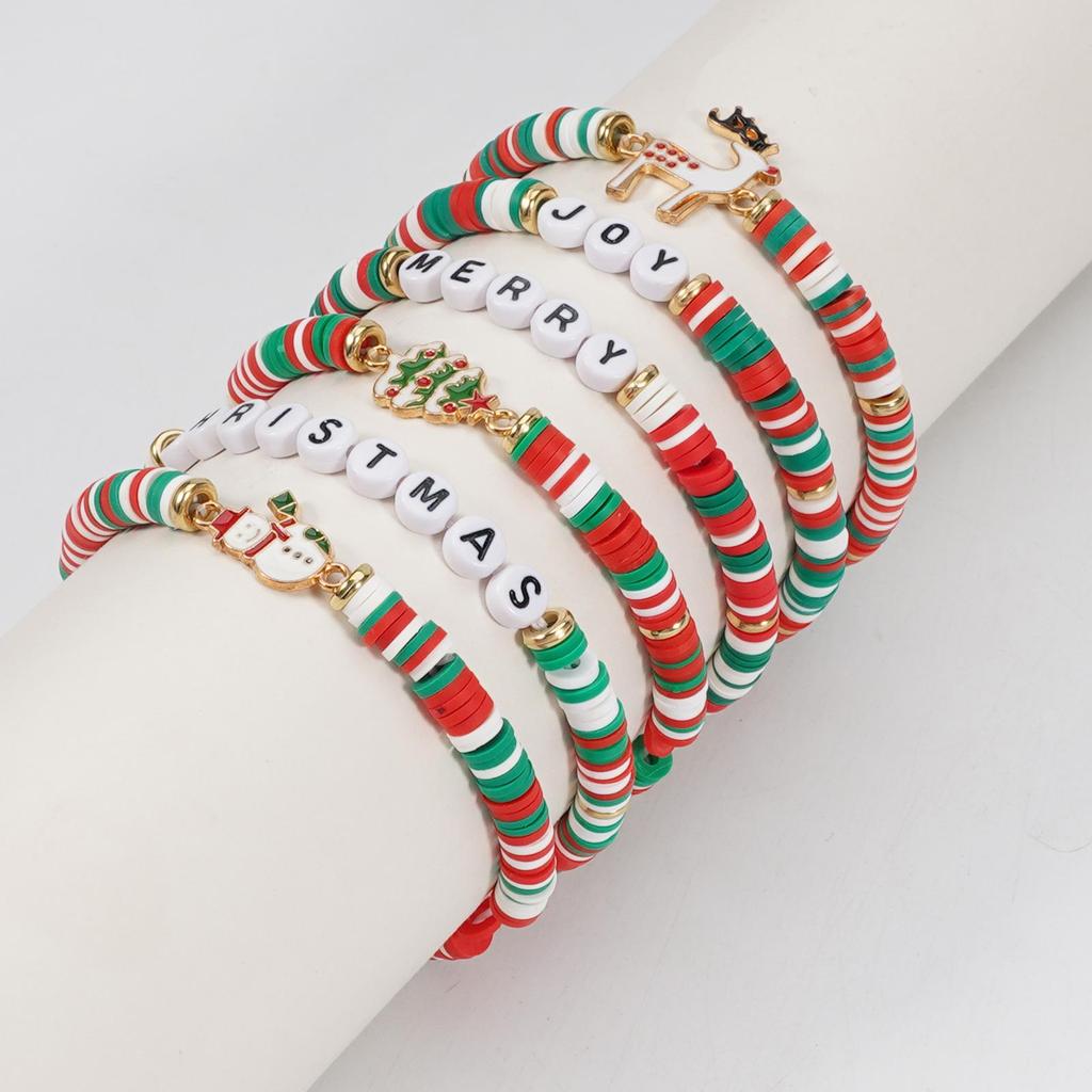 2025 Holiday Bracelet: Antler, Snowman & Tree Polymer Clay Elastic