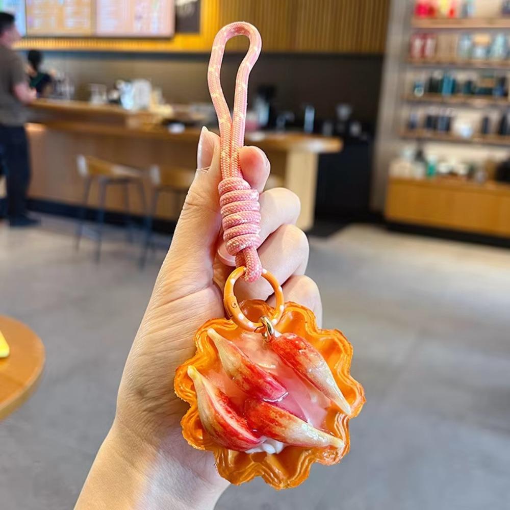 Cute Fruit Egg Tart Keychain Simulation Food Shaped Keyring  Party Gifts Style 3