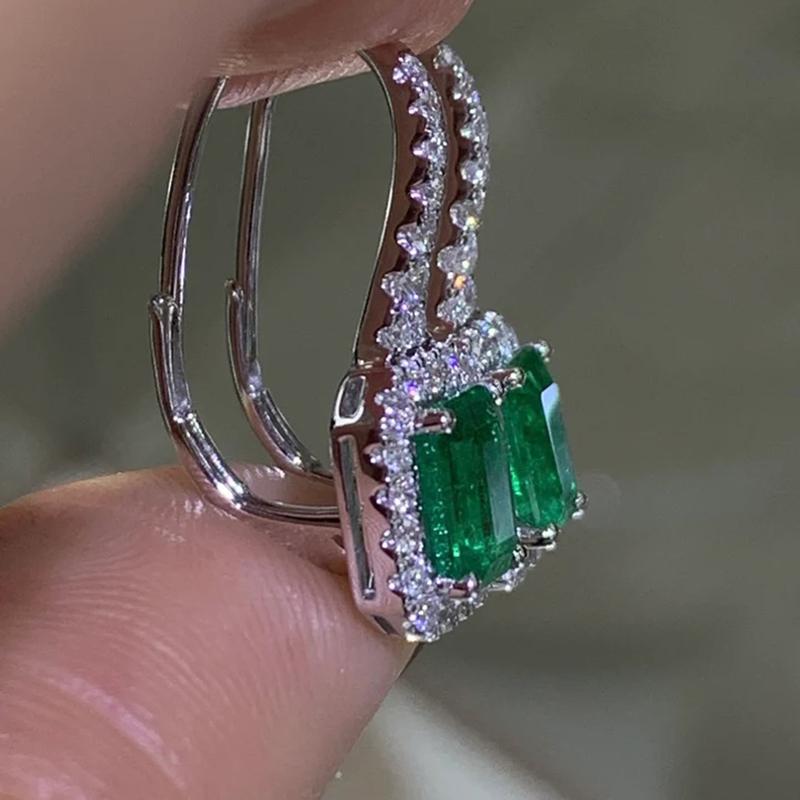 Huitan Gorgeous Green Cubic Zirconia Women Earrings Silver Luxury Female Dangle Earrings Wedding Anniversary Party Jewelry