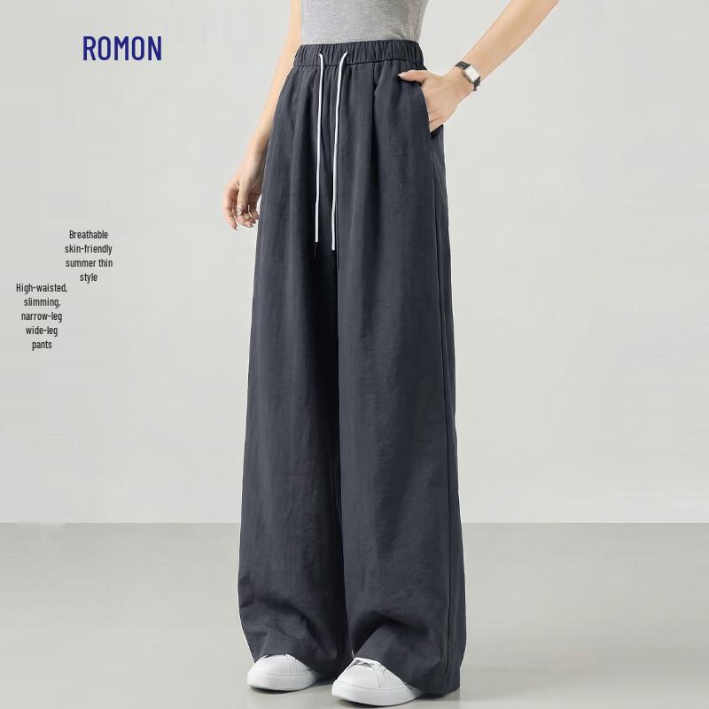 Luomeng Women s High-Waist Ice Silk Straight Wide-Leg Pants M