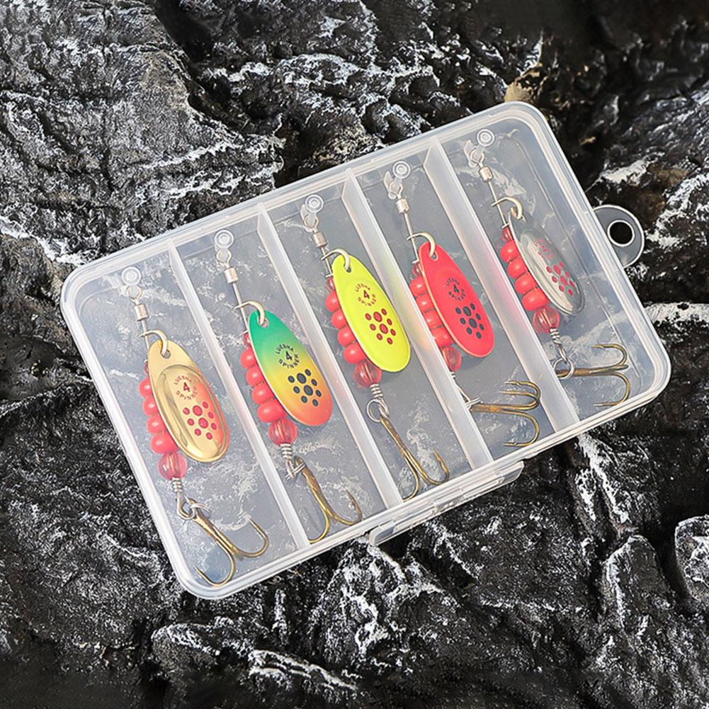 5 Stück Metalllöffel Spinner Angelköder mit Tackle-Box Angelwobbler Hartköder für Hecht Lachs Meeresangeln