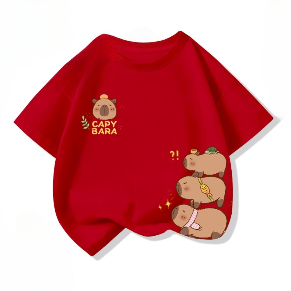 Capybara Girls' T-Shirt Summer Cute Graphic T Shirts O-Neck Girls Short Sleeve Clothing Fashion Casual Tops Children's Clothing