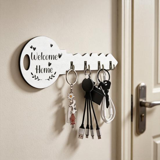 Key Hook Widened Back Plate Wooden Wall Rack Rustic Style Organizer for Entryway Kitchen