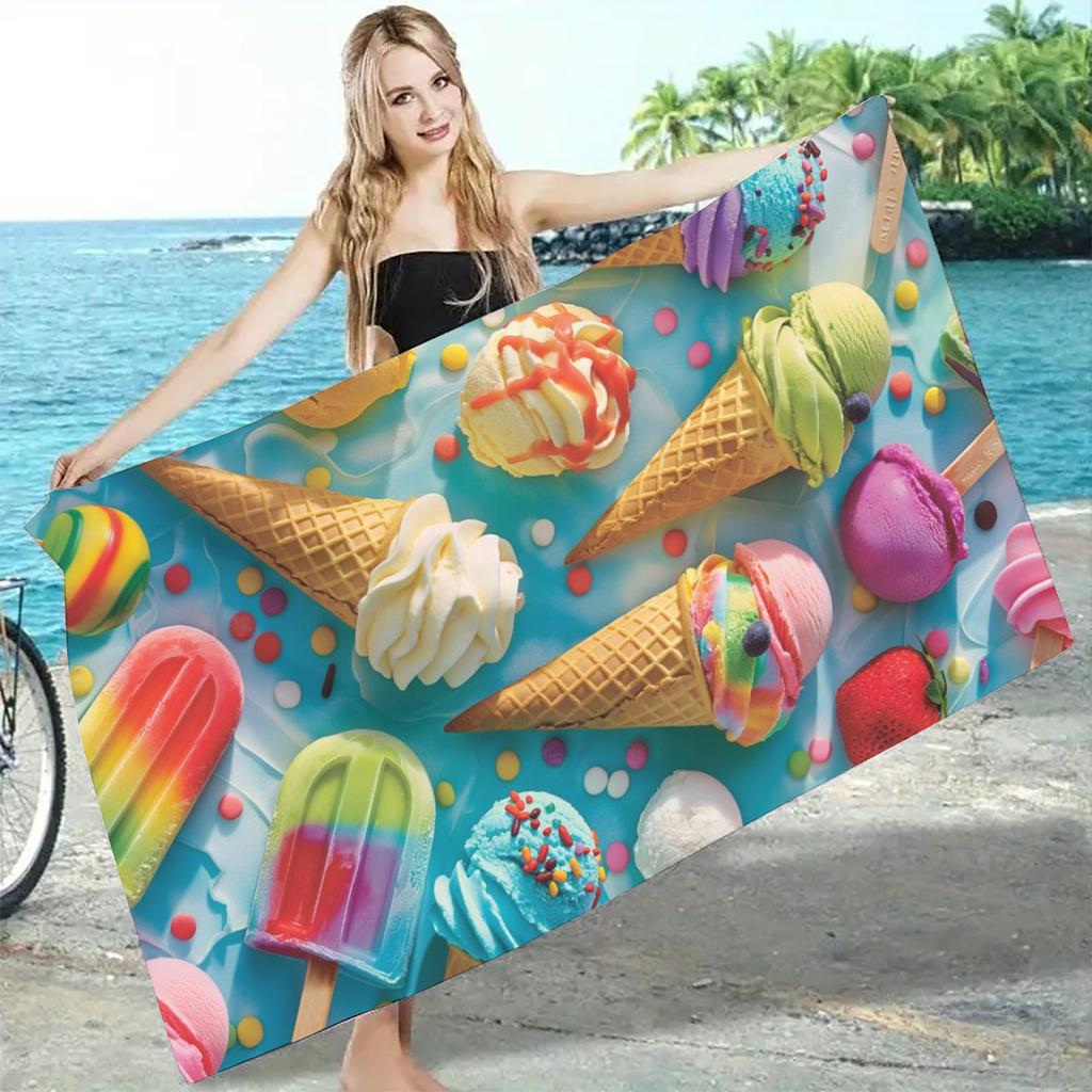 1Pc Macaron Rainbow Ice Cream Beach Towel Cute Girl Heart Beach Holiday Large Size Beach Blanket For Summer Fun