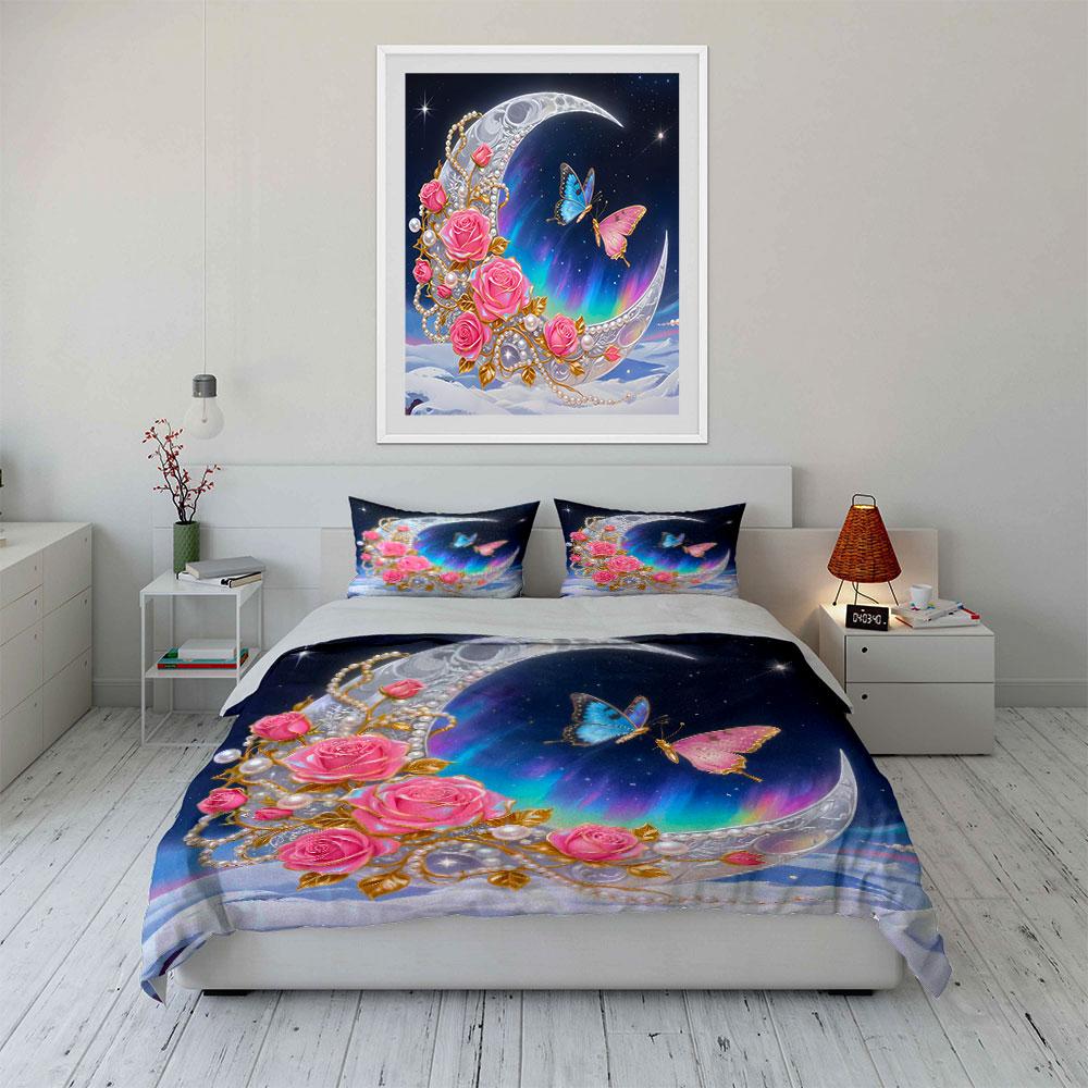 Elegant Moonlit Rose-Themed Decor  Kid'S And Adults' Bedroom Decor, Exquisite Three-Piece Bedding Set Gift