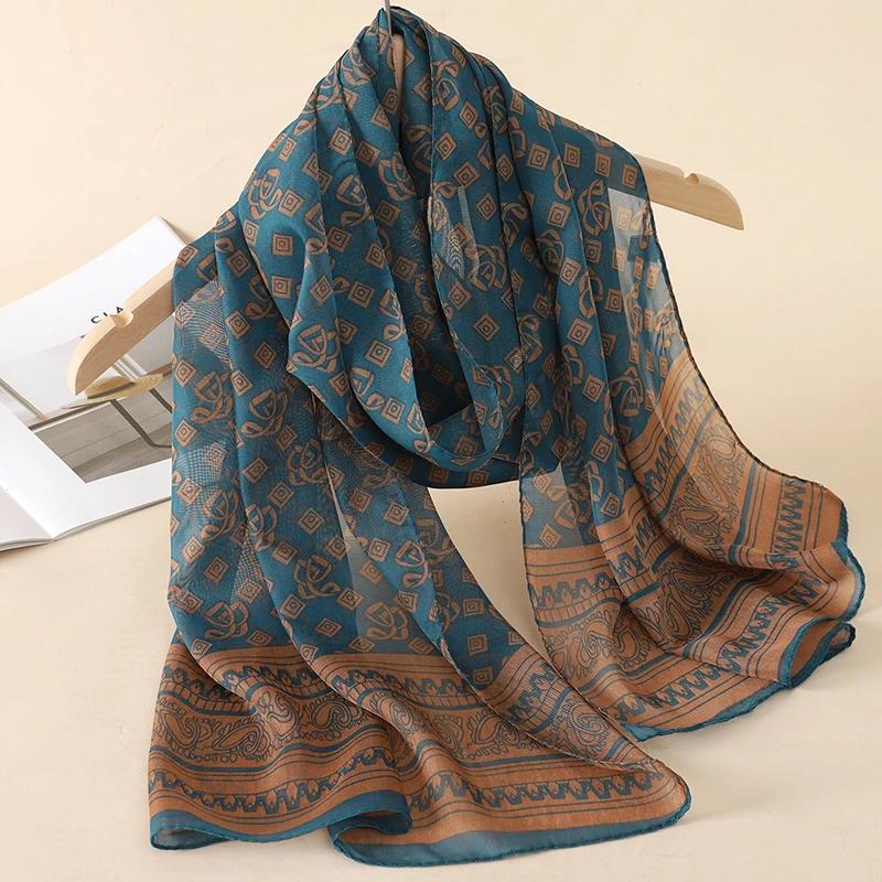 New Print Chiffon Scarf Shawl Women Sunscreen Silk Scarf Turban Long Wrap Beach Travel Outdoor Accessories Trendy Headband
