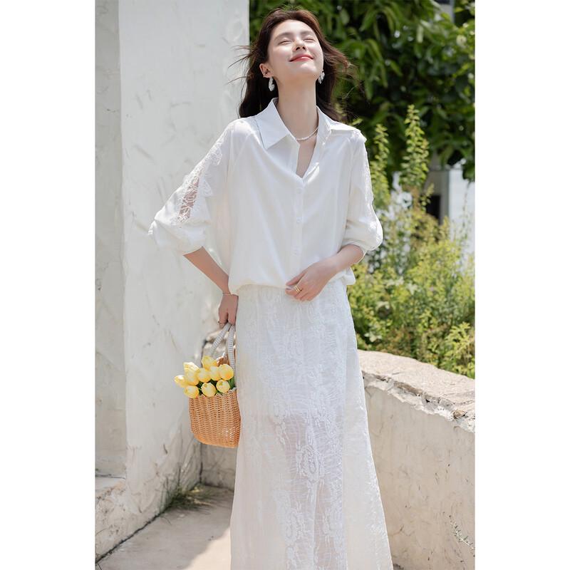 Mokana Women's Lace Ruffle Skirt & Long-Sleeve Shirt Set