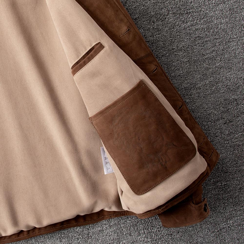 Brown Uncoated Natural Cow Leather Jackets Men Genuine Cowhide Leather Einstein Coat Slim Fit Jacket Man Business Clothes Autumn