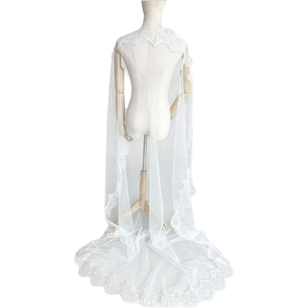 2M Long Bridal Headscarf Lace Edge Muslin Head Covering Elegant Wedding Veil Cathedral Wedding