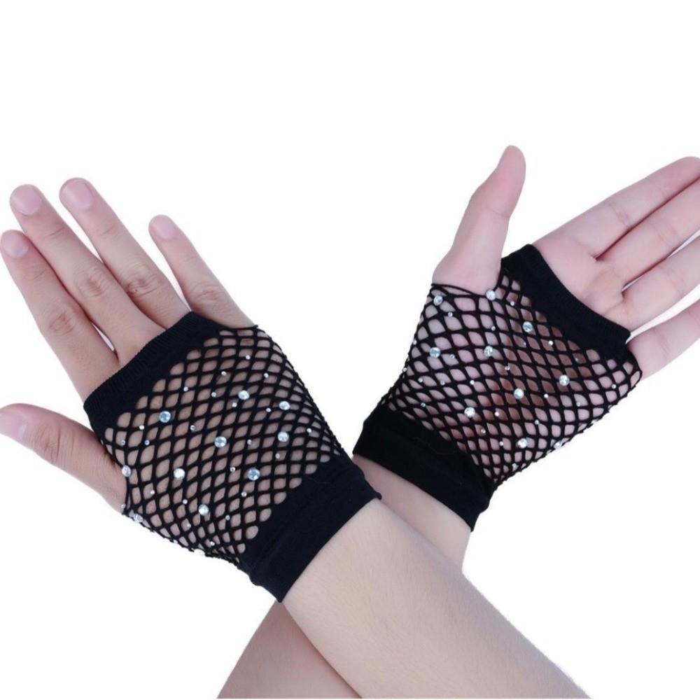 Elastic Rhinestone Gloves Shiny Mesh Lace Gloves Party Long Gloves Party Wear