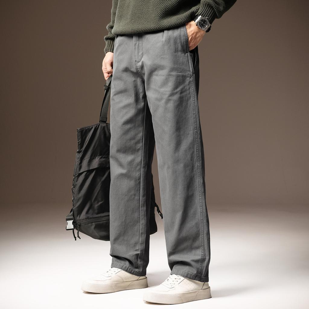 High-end Simple, Loose and Comfortable Wide-leg Casual Pants Men's Tide Brand Autumn New Pure Cotton Straight Tooling Trousers Men's