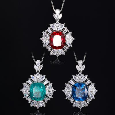 Schmuck Kupferboden Vergoldet Simulation Roter Korund Blauer Spinell Leichter Luxus Anhänger Weiblich 14 * 16