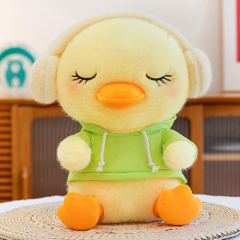 Little Yellow Duck Hoodie Plush Toy - Cute Headphone Duck Figure Doll for Claw Machines 30cm