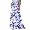 Women's High Waisted Wide Leg Pants Summer Casual Flowing Pocket Wide Leg Pants Floral Print Beach Pants