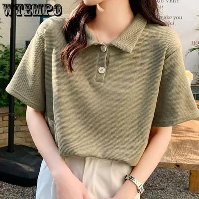 Tricou cu mânecă scurtă Matcha Green Waffle Femei Vară Top lejer Cămăși casual Polo de vară Golf Bluze pentru femei