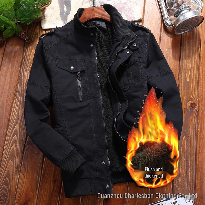 Men's Winter Plus Velvet Thickened Pure Cotton Military Jacket
